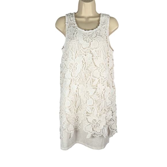 Dolan Left Coast Collection Dress PM White Slub Ingela Lace Overlay Shift - Picture 1 of 9